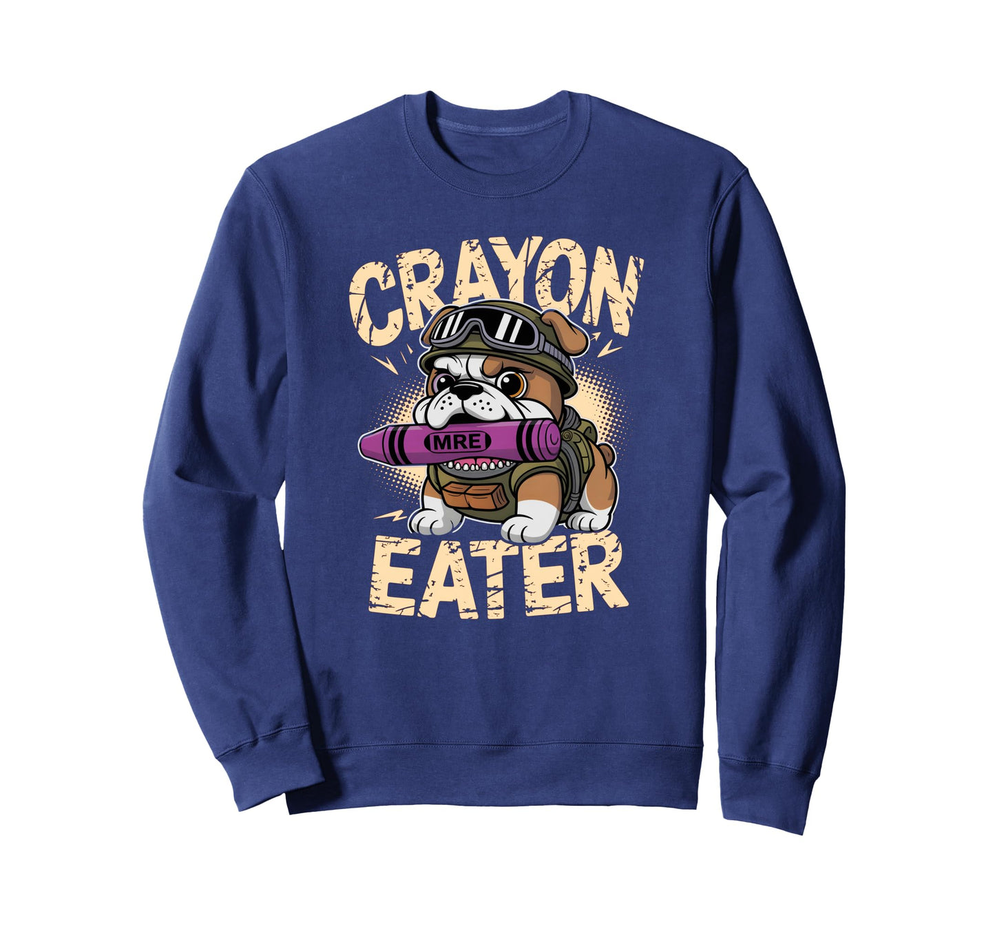 Kawaii Crayon Eater Bulldog Warfighter Sweatshirt - Graphic Print Unisex - T-Shirt, Sweatshirt, Hoodie