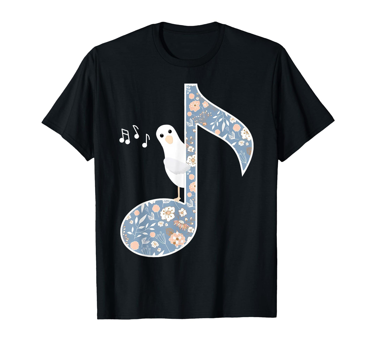 Peeking Pigeon Floral Music Note T-Shirt - Minimalist Print for Adults - T-Shirt, Sweatshirt, Hoodie