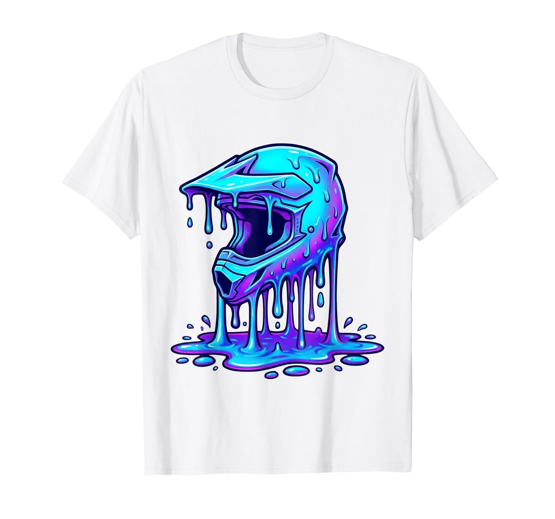 Melting Motocross Helmet Drippy T-Shirt - Casual Everyday Wear Men Women - T-Shirt, Sweatshirt, Hoodie