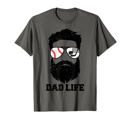 Baseball Hockey Dad Messy Hair Beard T-Shirt - Graphic Print Unisex - T-Shirt, Sweatshirt, Hoodie
