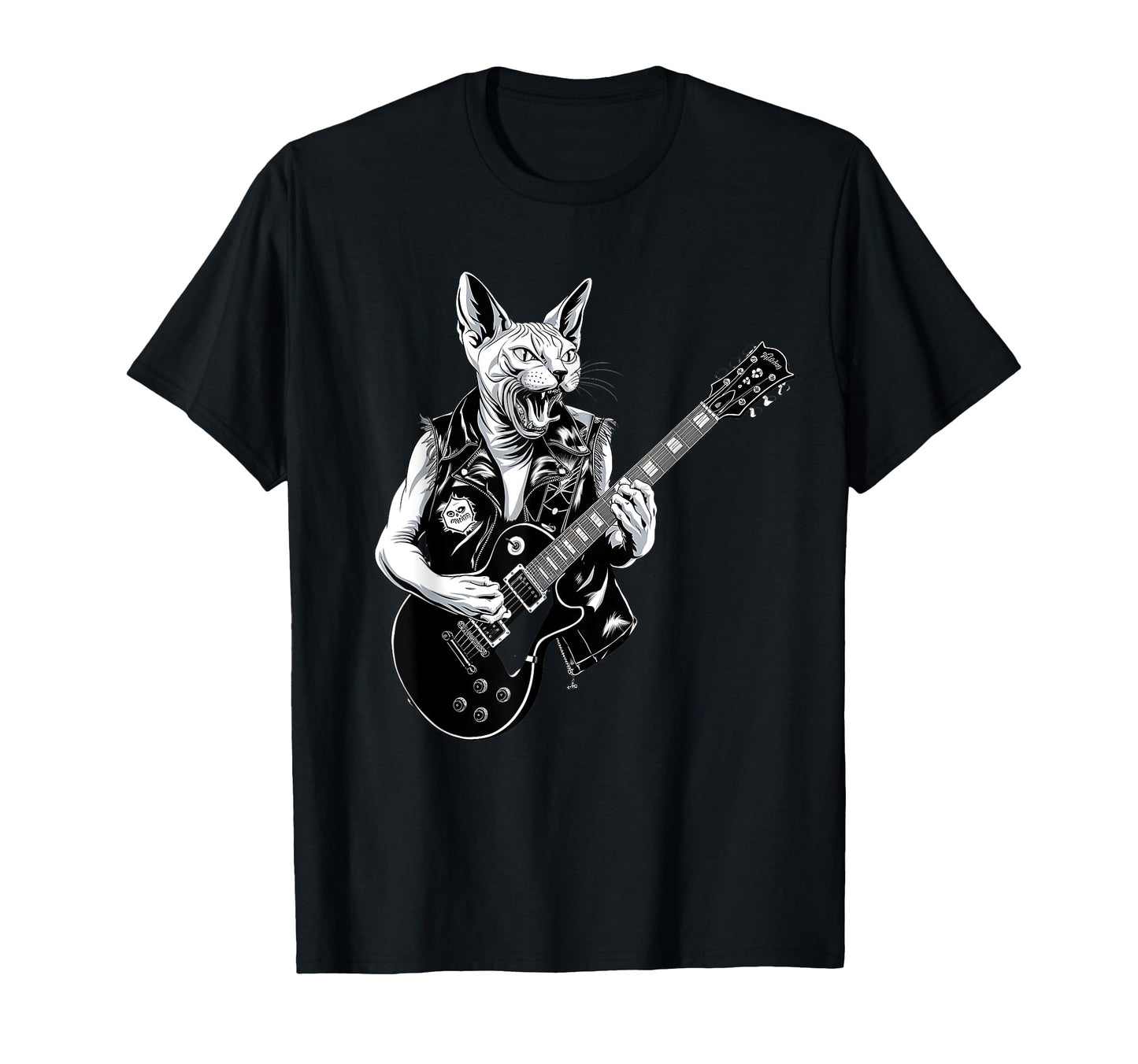 Rock Cat Playing Guitar Sphynx T-Shirt - Casual Everyday Wear for Adults - T-Shirt, Sweatshirt, Hoodie