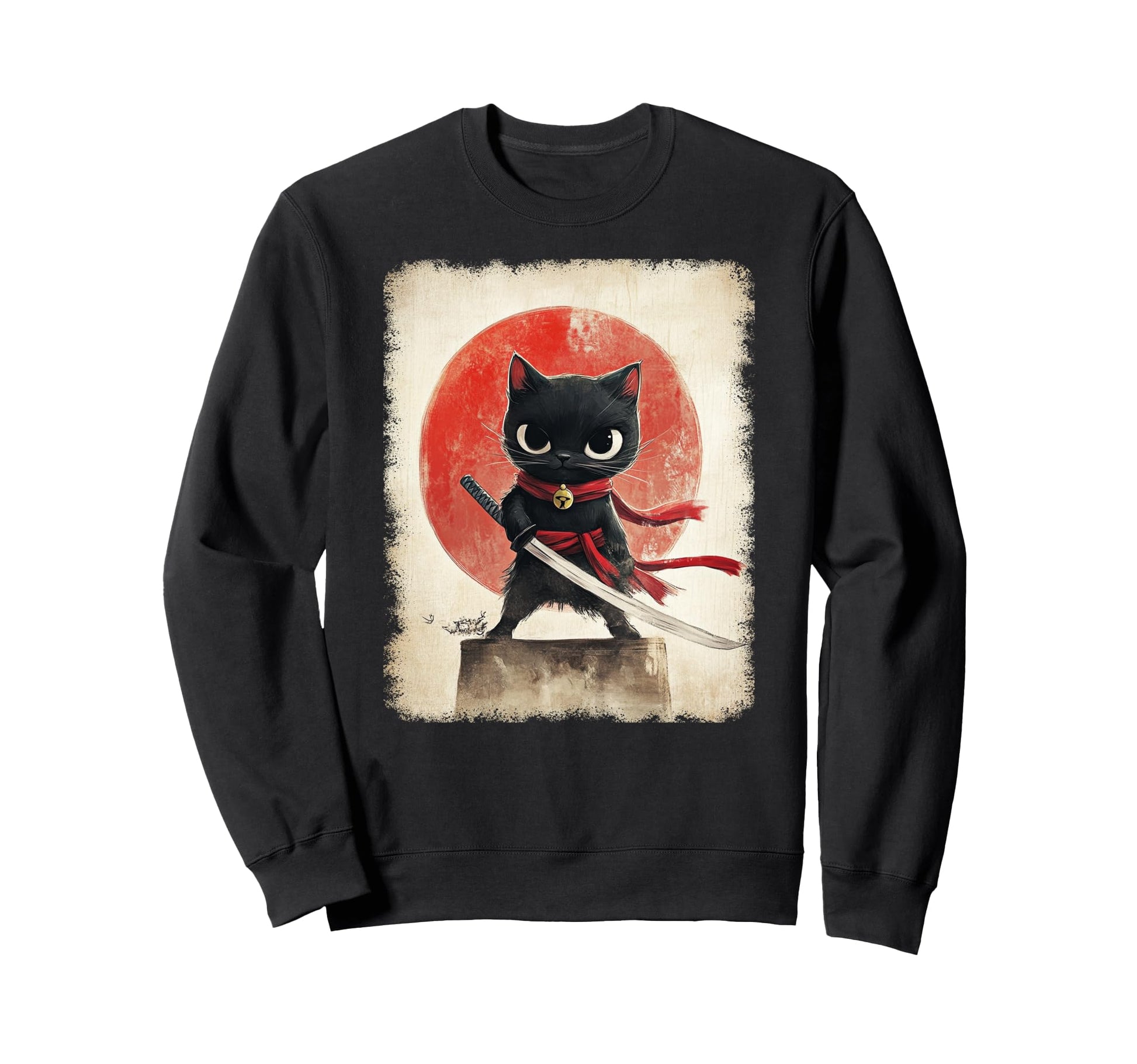 Japanese Samurai Kitten Kawaii Sweatshirt - Custom Art Print for Adults - T-Shirt, Sweatshirt, Hoodie