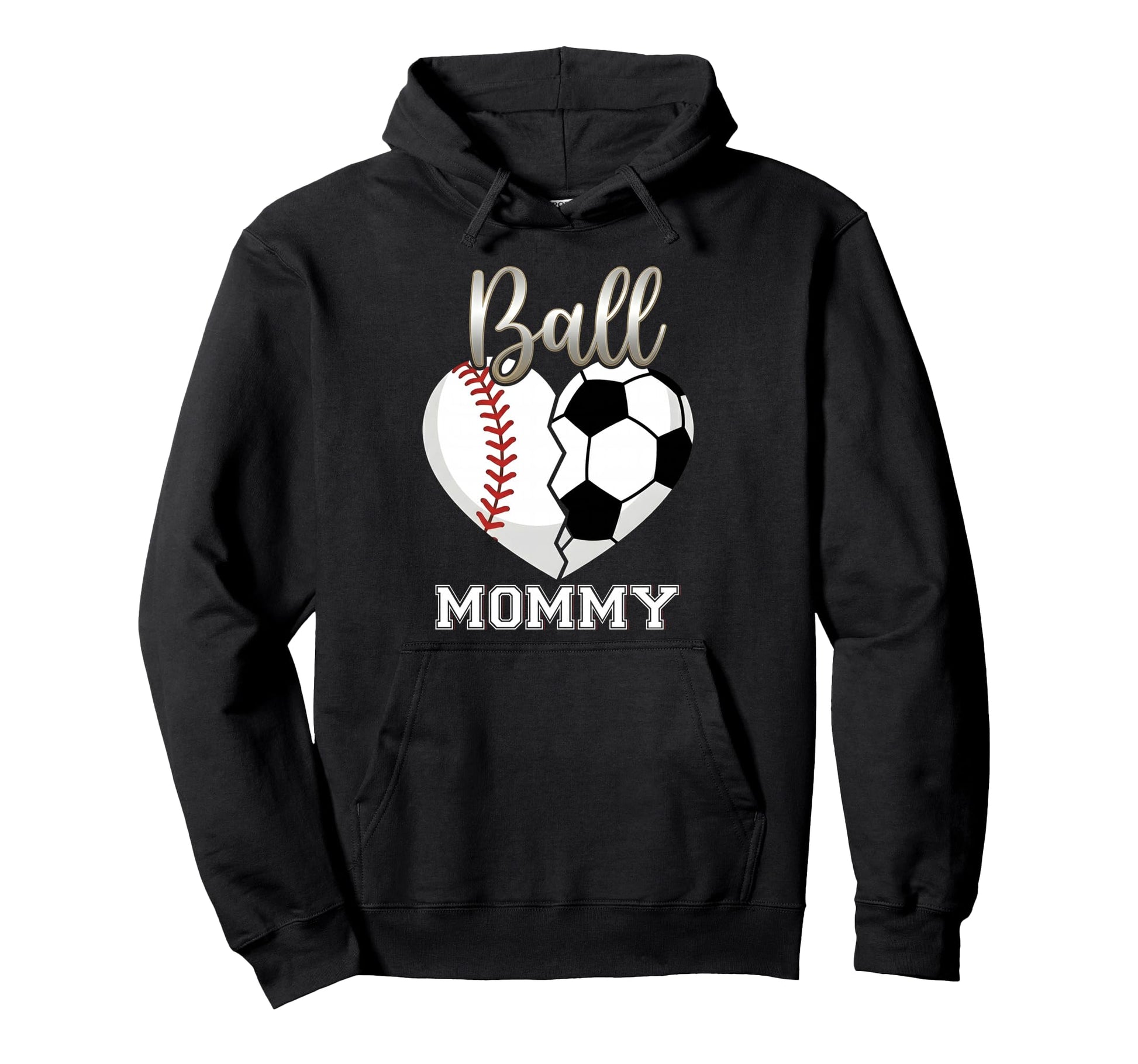 Ball Mommy Baseball Soccer Heart Mothers Day Hoodie - Trendy Graphic Unisex - T-Shirt, Sweatshirt, Hoodie
