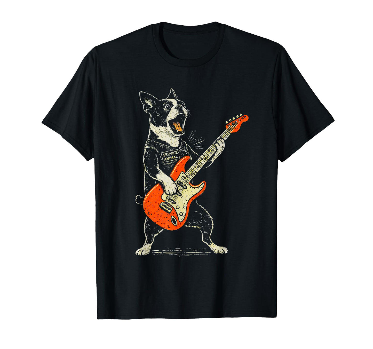 Boston Terrier Playing Guitar Rock Music T-Shirt - Minimalist Print Unisex - T-Shirt, Sweatshirt, Hoodie