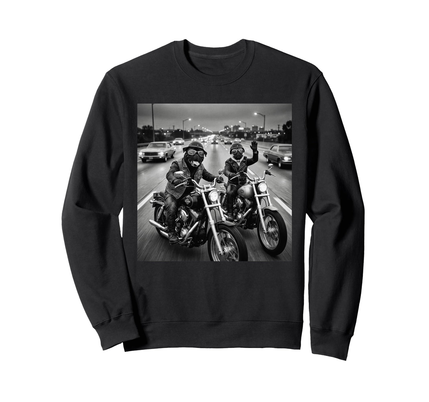 Pug Biker Funny Costume Meme Dad Sweatshirt - Trendy Graphic for Adults - T-Shirt, Sweatshirt, Hoodie