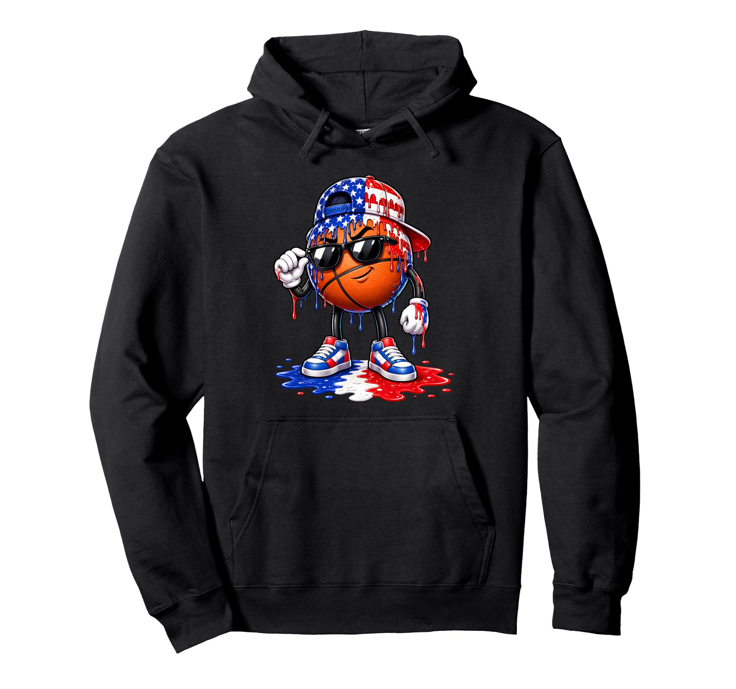 Patriotic Basketball Drip American Flag Hoodie - Unique Graphic for Adults - T-Shirt, Sweatshirt, Hoodie