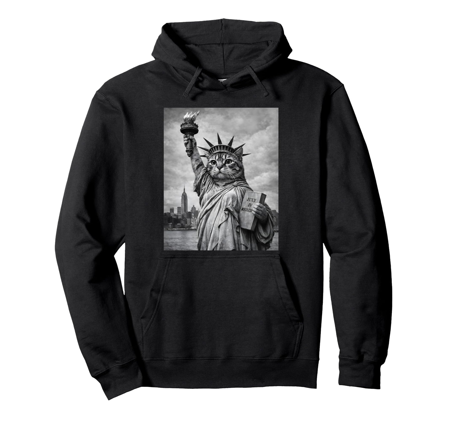 Cat Statue Liberty Funny Freedom Cat Hoodie - Fun Novelty Design Men Women - T-Shirt, Sweatshirt, Hoodie