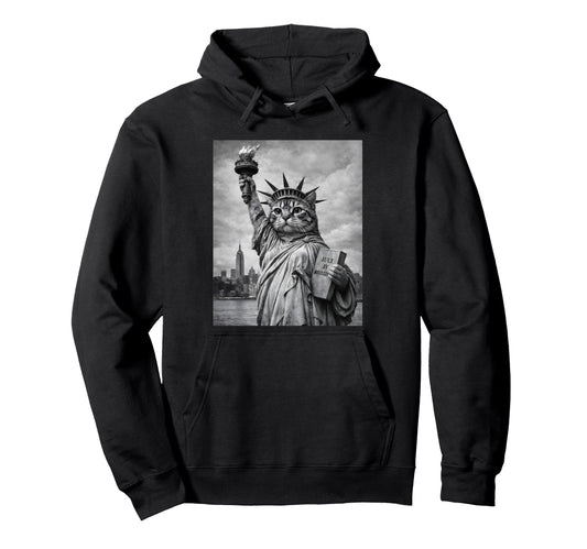 Cat Statue Liberty Funny Freedom Cat Hoodie - Fun Novelty Design Men Women - T-Shirt, Sweatshirt, Hoodie