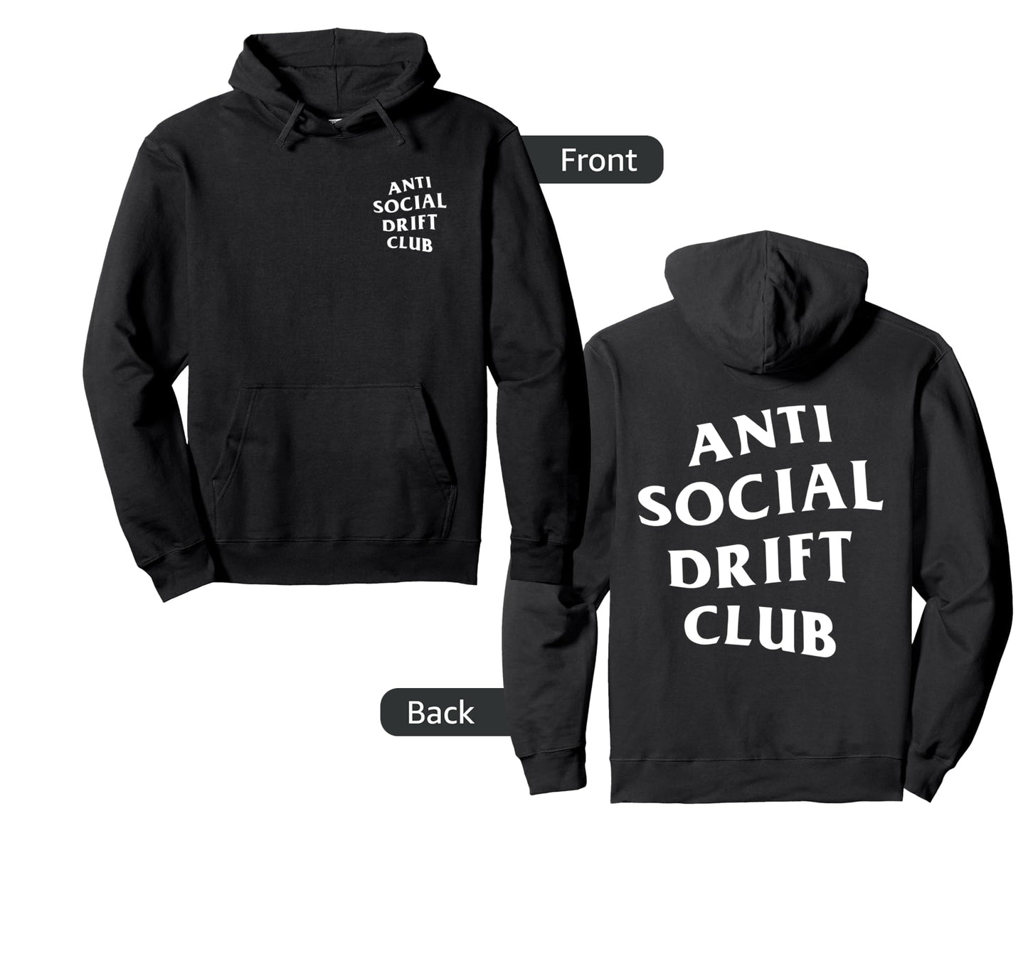 Anti Social Drift Club White Logo Hoodie - Casual Everyday Wear Men Women - T-Shirt, Sweatshirt, Hoodie