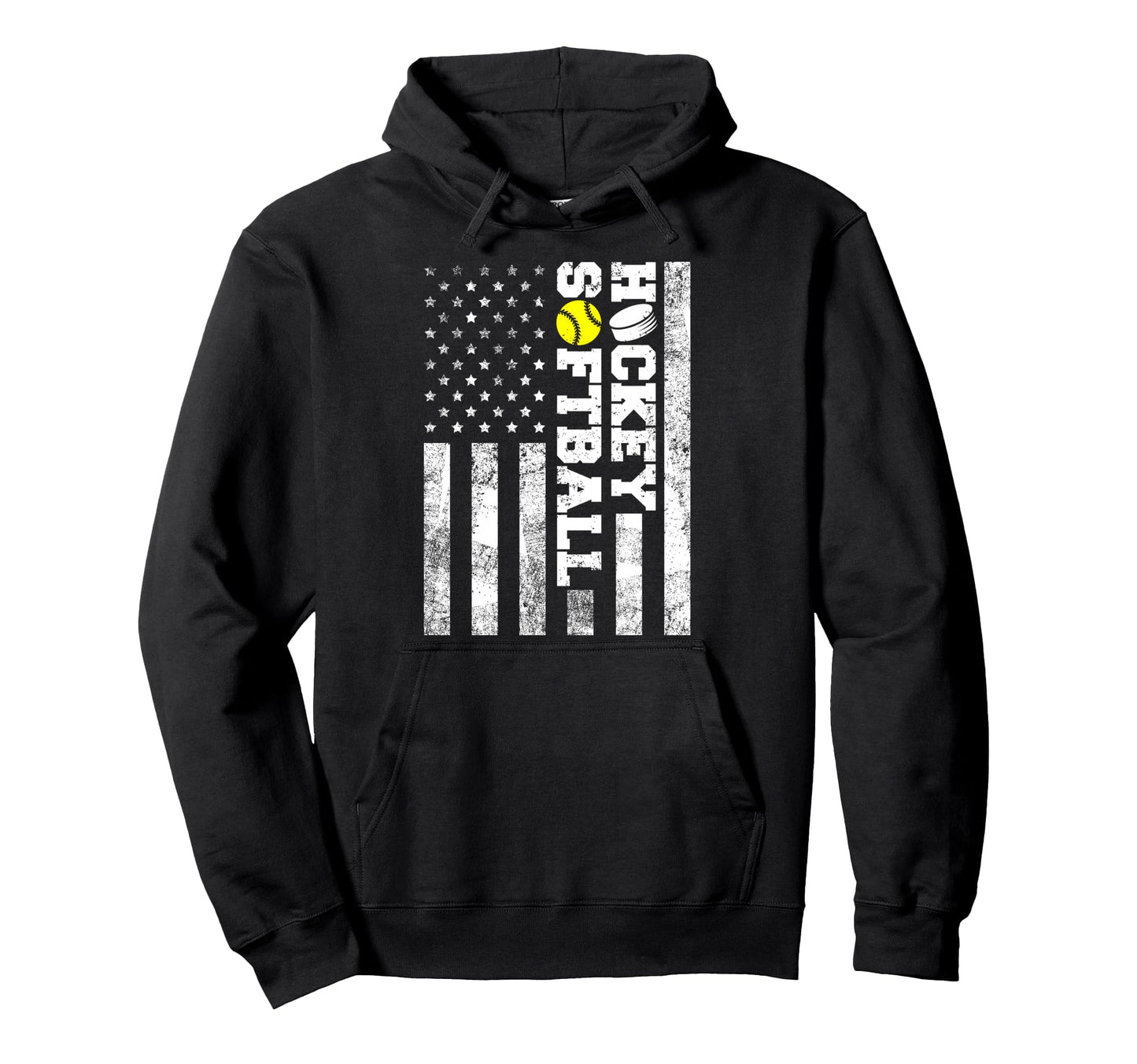 American Distressed Flag Funny Softball Hoodie - Graphic Print for Adults - T-Shirt, Sweatshirt, Hoodie