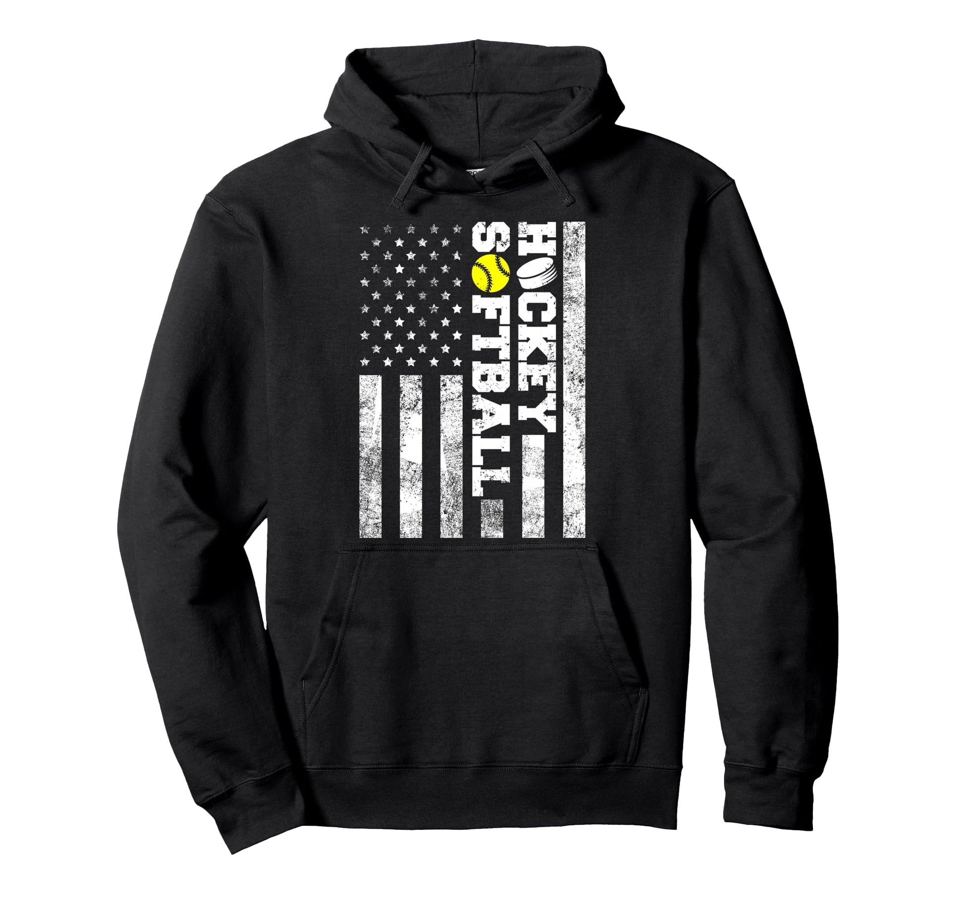 American Distressed Flag Funny Softball Hoodie - Graphic Print for Adults - T-Shirt, Sweatshirt, Hoodie
