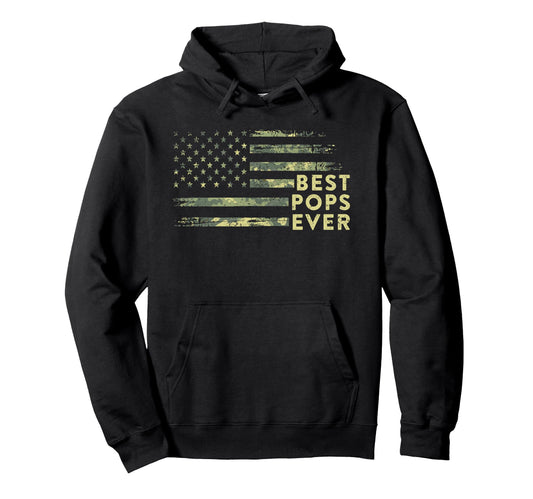 Best Pops Ever Camo American Flag Hoodie - Minimalist Print for Adults - T-Shirt, Sweatshirt, Hoodie