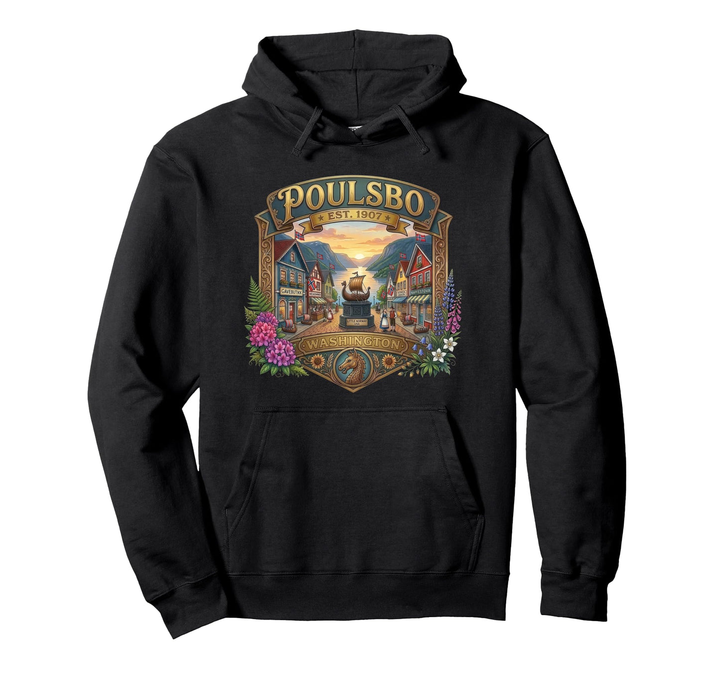 Poulsbo Washington Little Norway Hoodie - Fun Novelty Design for Adults - T-Shirt, Sweatshirt, Hoodie