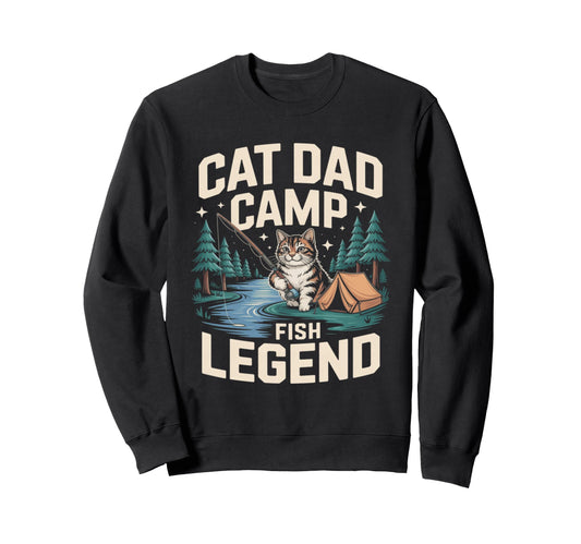 Cat Dad Camp Fish Legend Funny Sweatshirt - Novelty Apparel for Adults - T-Shirt, Sweatshirt, Hoodie