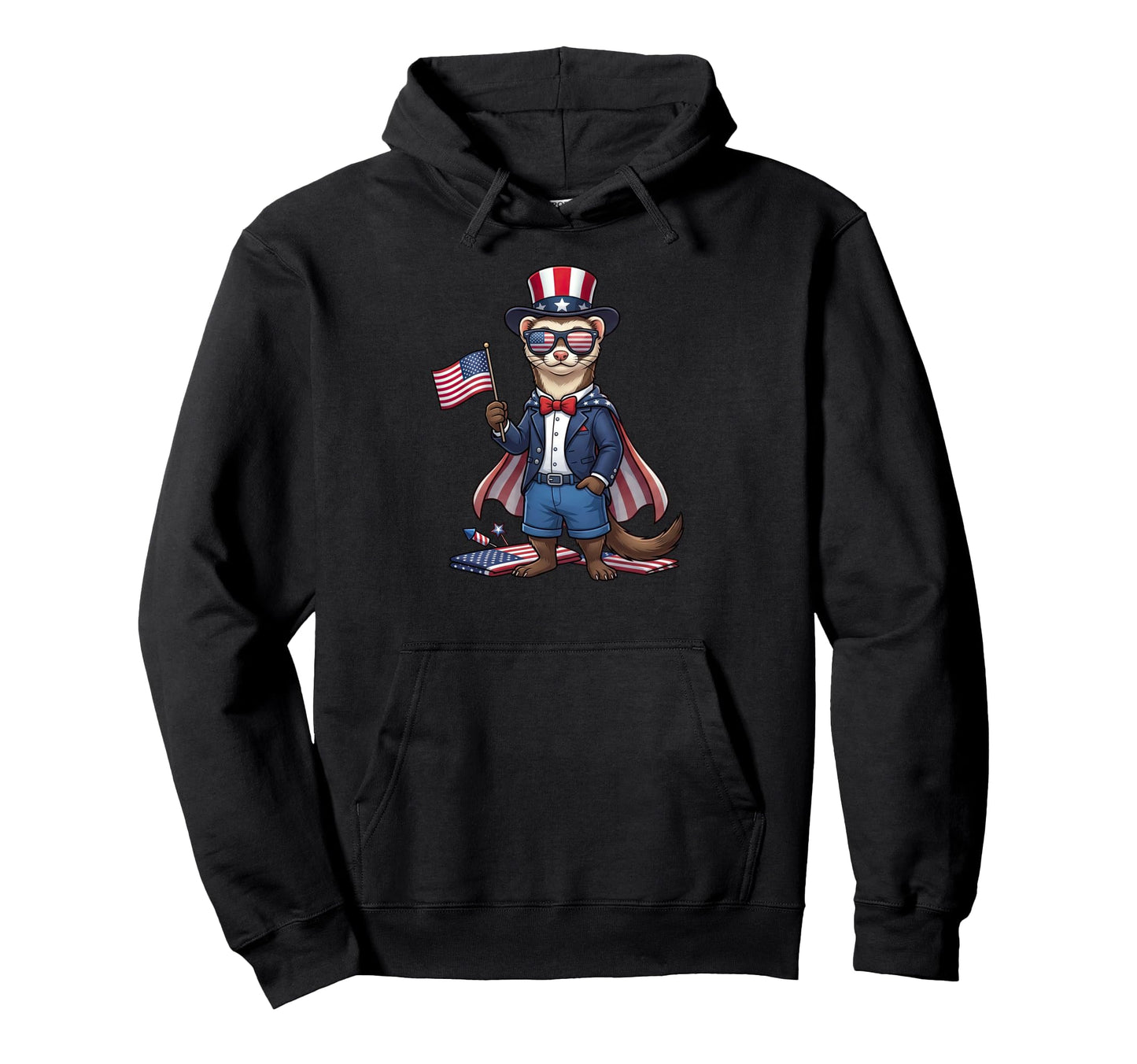 Funny Ferret American Usa Flag Memorial Hoodie - Custom Art Print Unisex - T-Shirt, Sweatshirt, Hoodie