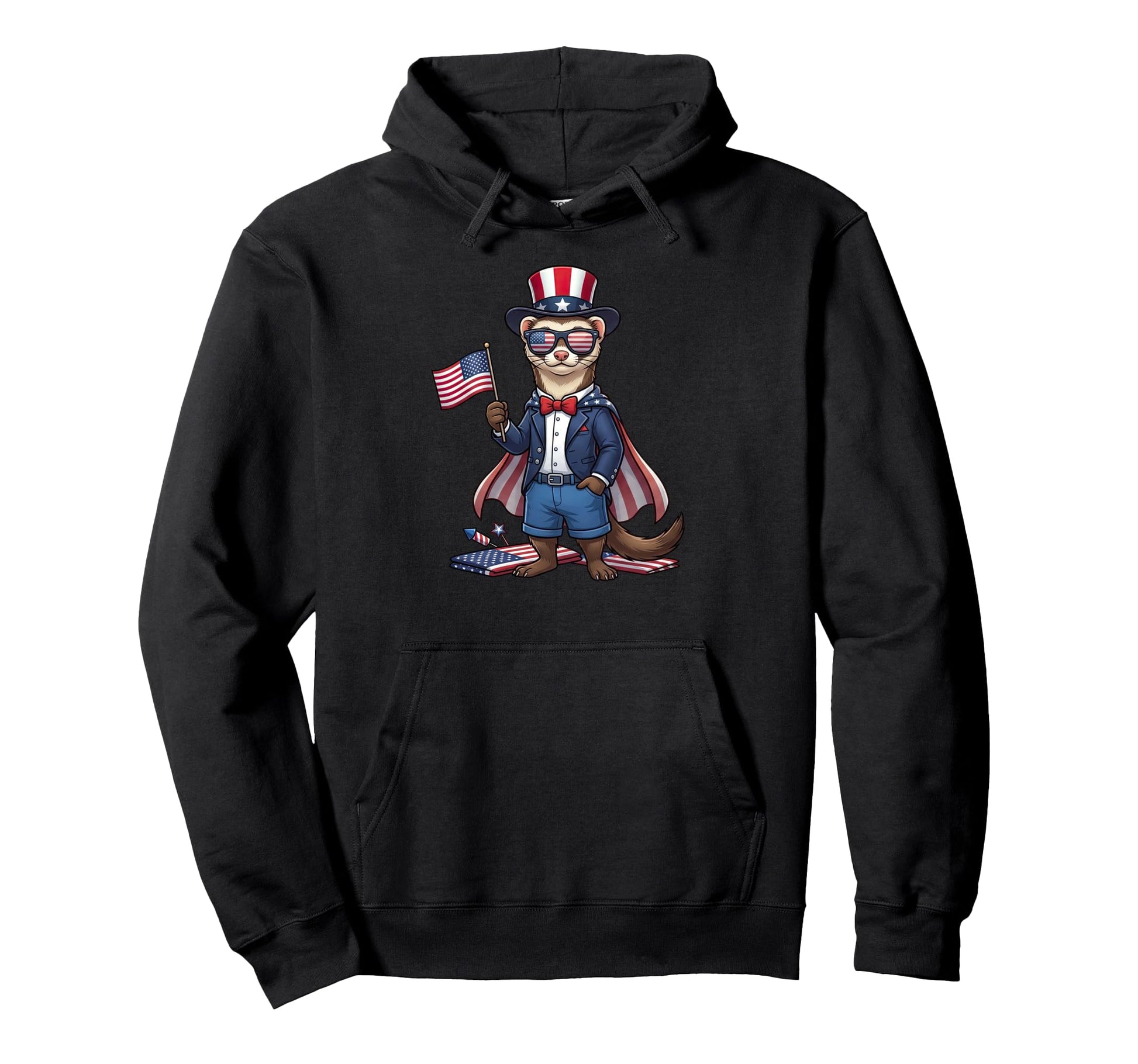 Funny Ferret American Usa Flag Memorial Hoodie - Custom Art Print Unisex - T-Shirt, Sweatshirt, Hoodie