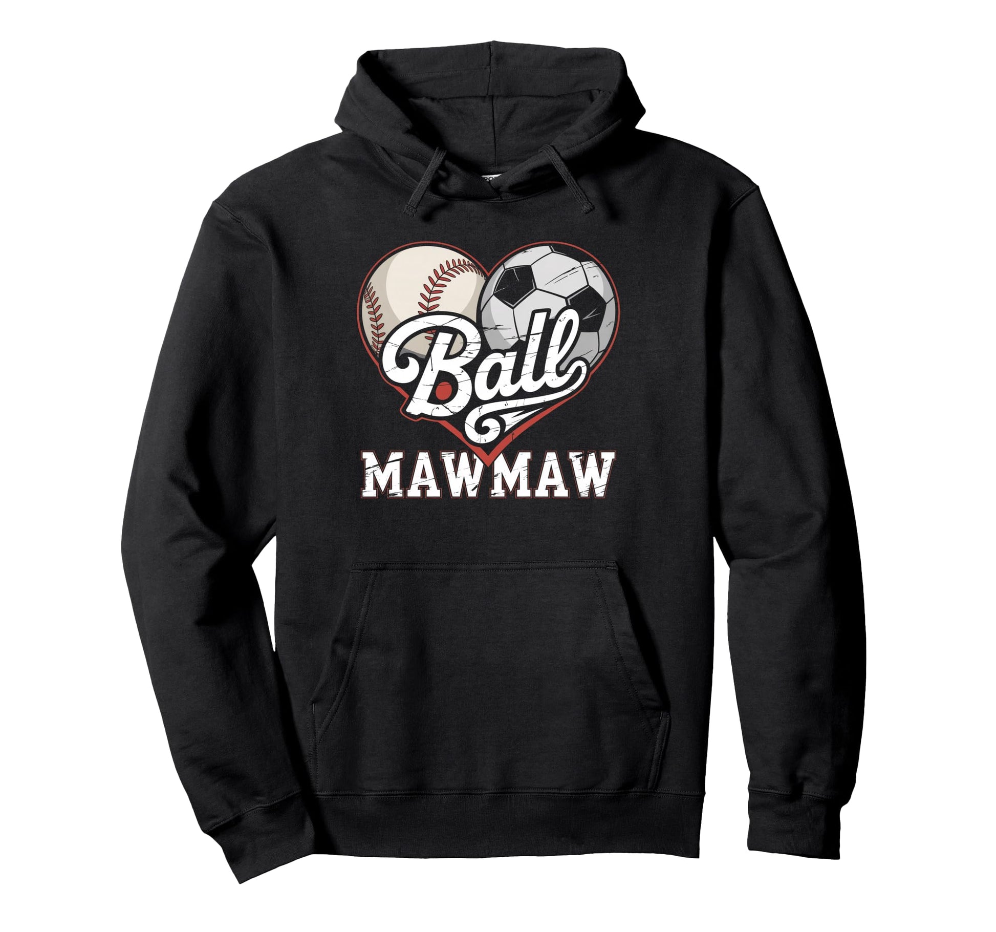Ball Mawmaw Baseball Soccer Heart Hoodie - Aesthetic Graphic for Adults - T-Shirt, Sweatshirt, Hoodie