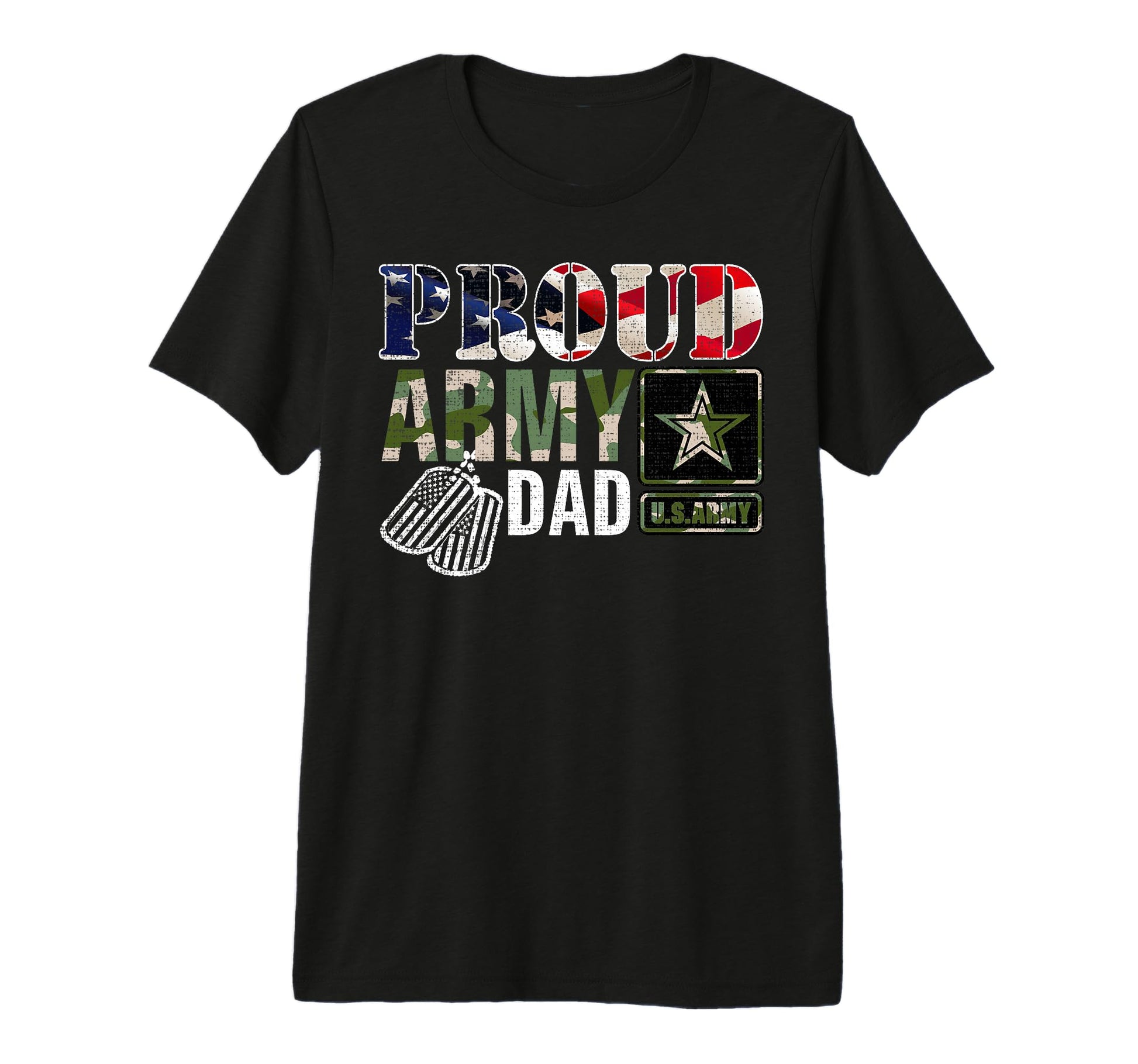 Proud Army Dad Camo American Flag T-Shirt - Novelty Apparel for Adults - T-Shirt, Sweatshirt, Hoodie