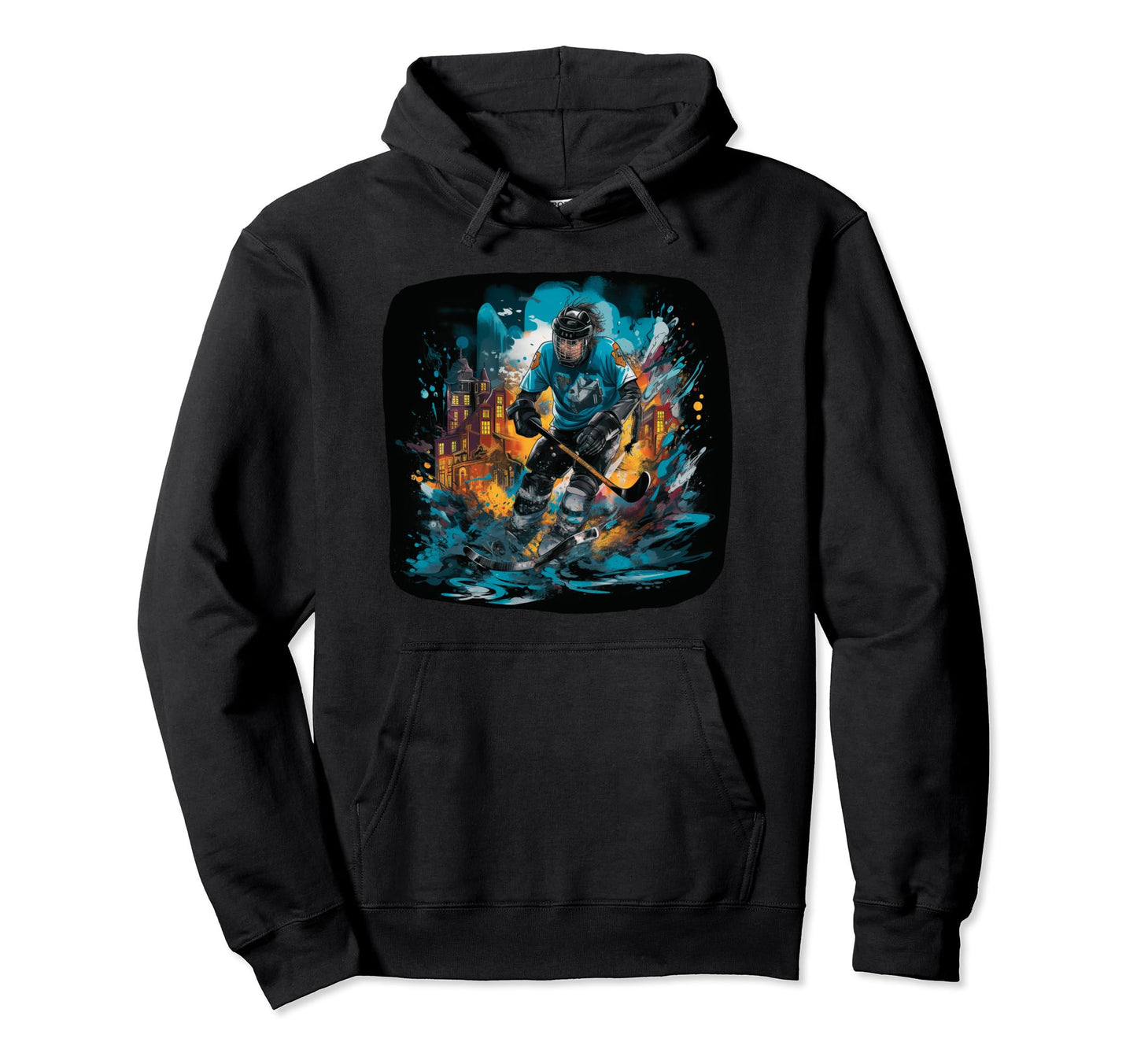 Colorful Slapshot Pop Art Hockey Player Hoodie - Unique Graphic Men Women - T-Shirt, Sweatshirt, Hoodie