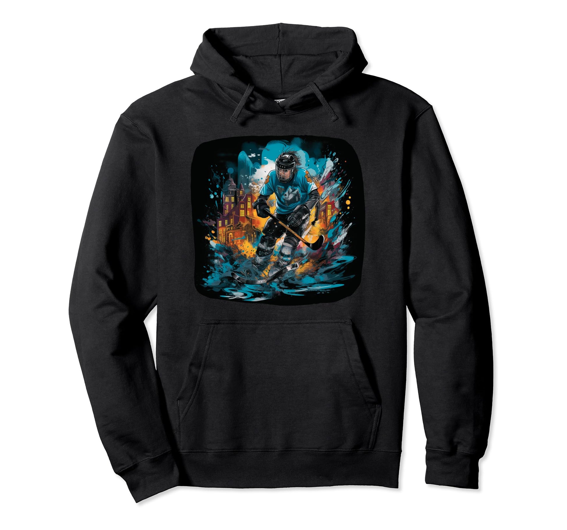 Colorful Slapshot Pop Art Hockey Player Hoodie - Unique Graphic Men Women - T-Shirt, Sweatshirt, Hoodie