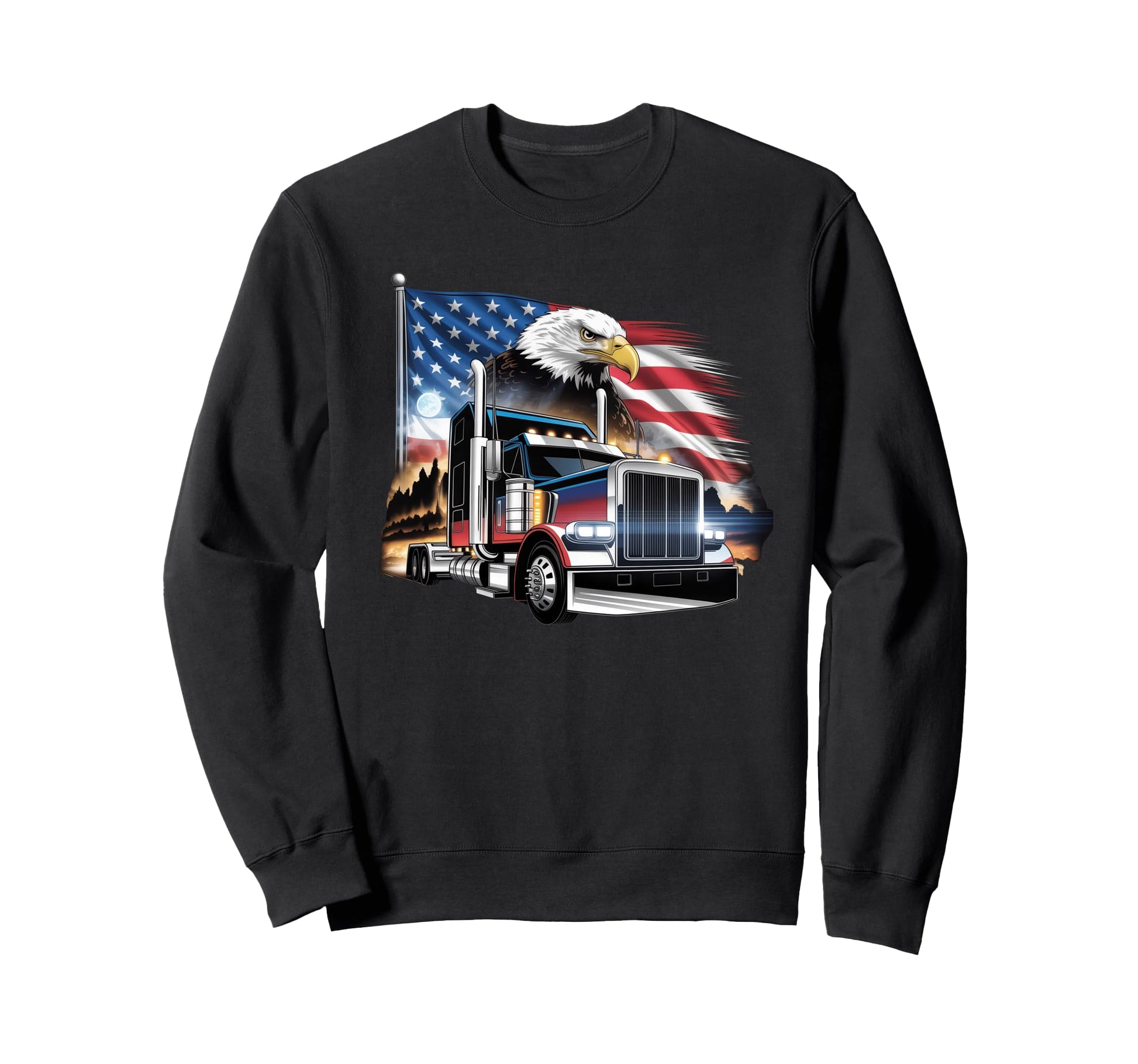 American Flag Trucker Dad Big Rig Sweatshirt - Casual Everyday Wear Unisex - T-Shirt, Sweatshirt, Hoodie