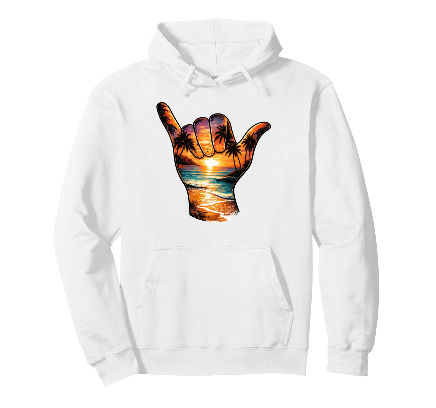 Shaka Hand Sign Hawaii Tropical Beach Hoodie - Novelty Apparel for Adults - T-Shirt, Sweatshirt, Hoodie