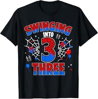 Swinging Into 3 Year Old Boy Funny 3rd Spider Birthday Party T-Shirt Unisex T-shirt, Sweatshirt, Hoodie, Long Sleeve Tee - T-Shirt, Sweatshirt, Hoodie