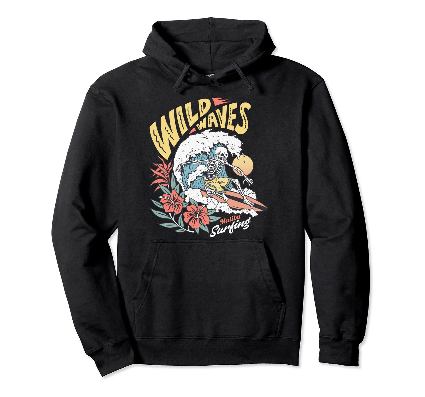 Funny Wild Waves Surfing Skeleton Hoodie - Streetwear Style for Adults - T-Shirt, Sweatshirt, Hoodie