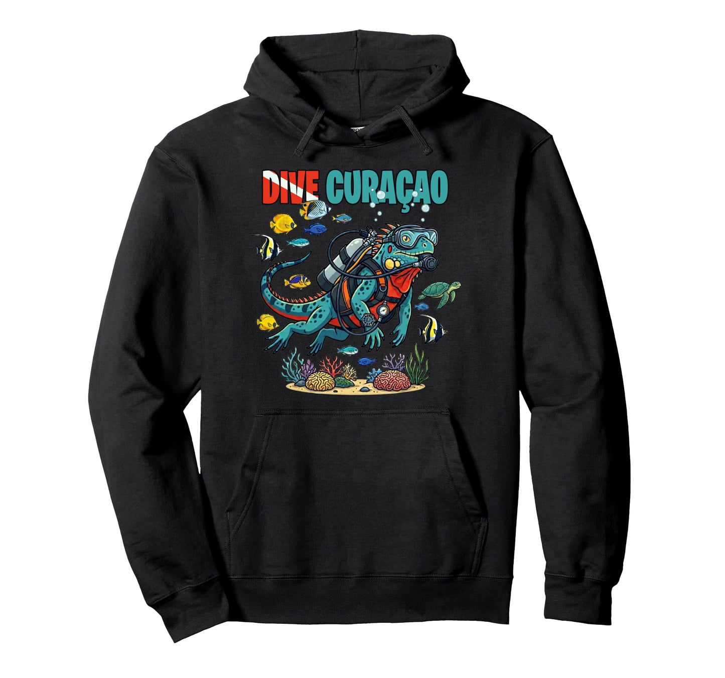 Dive Cura Ao Iguana Scuba Diving Hoodie - Unique Graphic Unisex - T-Shirt, Sweatshirt, Hoodie