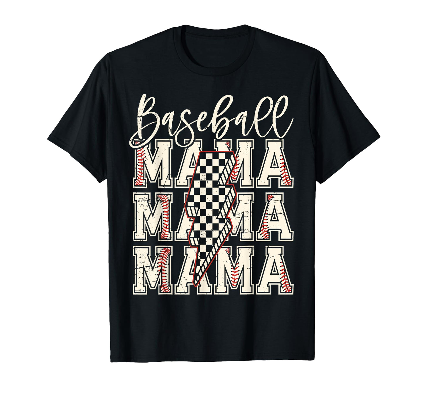 Checkered Baseball Mama Black White T-Shirt - Unique Graphic Men Women - T-Shirt, Sweatshirt, Hoodie