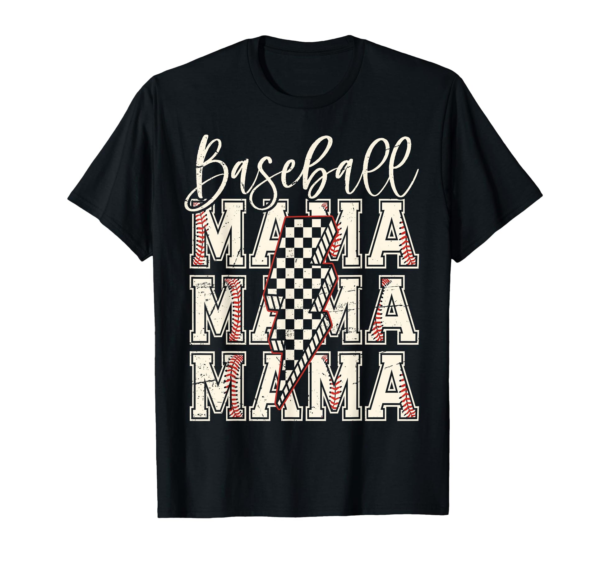 Checkered Baseball Mama Black White T-Shirt - Unique Graphic Men Women - T-Shirt, Sweatshirt, Hoodie