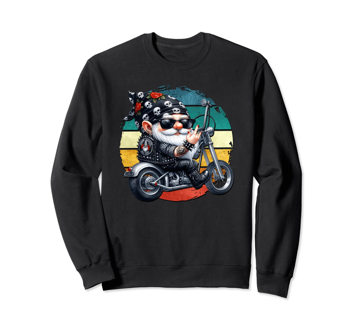 Motorcycle Riding Gnome Biker Dad Sweatshirt - Trendy Graphic Unisex - T-Shirt, Sweatshirt, Hoodie