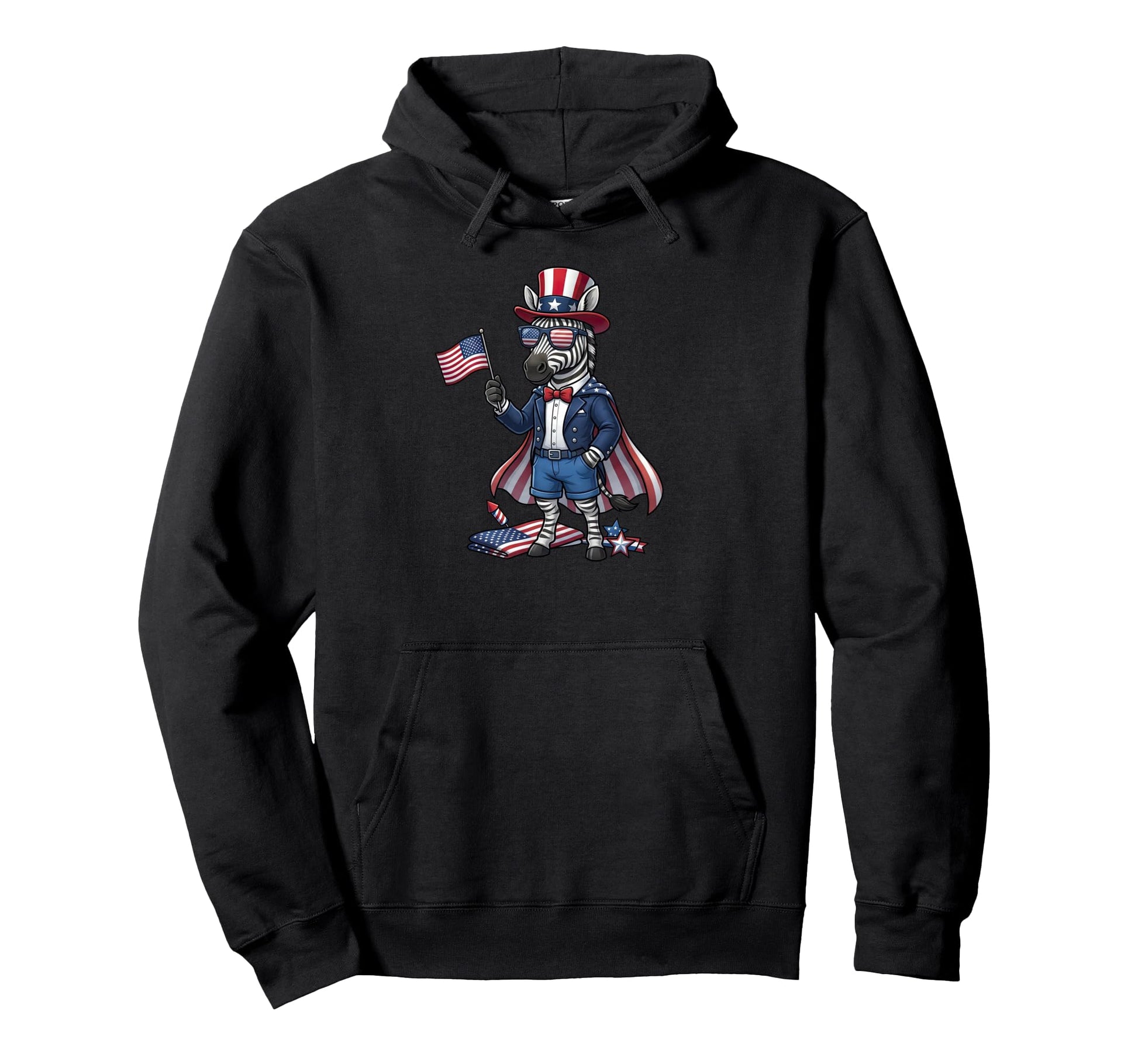 Funny Zebra American Usa Flag Memorial Hoodie - Novelty Apparel Men Women - T-Shirt, Sweatshirt, Hoodie