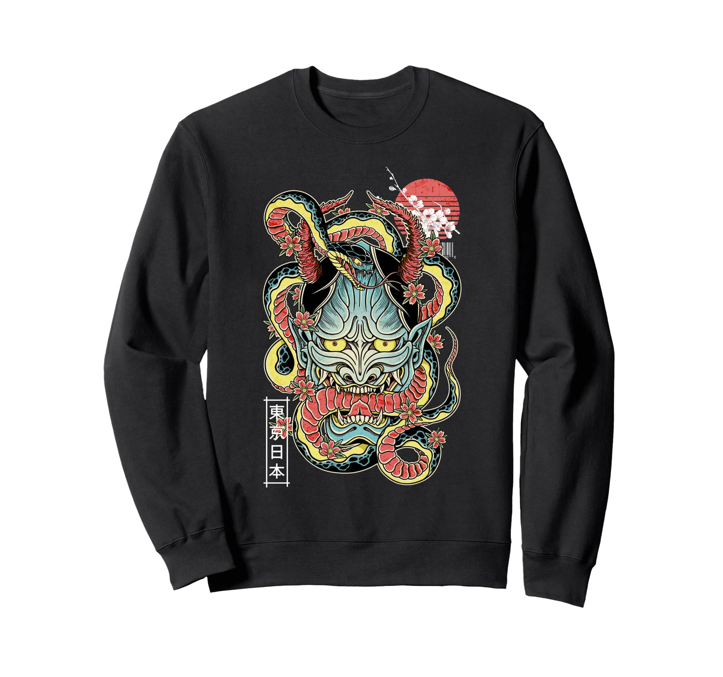 Japanese Demon Face Mask Oni Otaku Sweatshirt - Novelty Apparel for Adults - T-Shirt, Sweatshirt, Hoodie