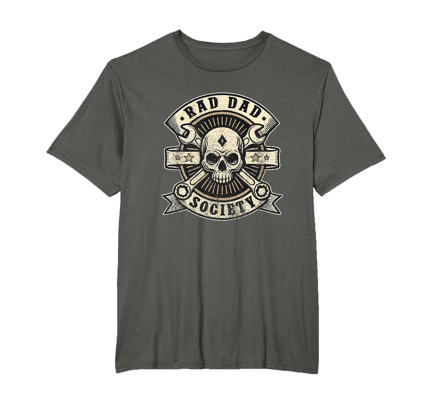 Rad Dad Society Skull Wrench Badge T-Shirt - Graphic Print Unisex - T-Shirt, Sweatshirt, Hoodie