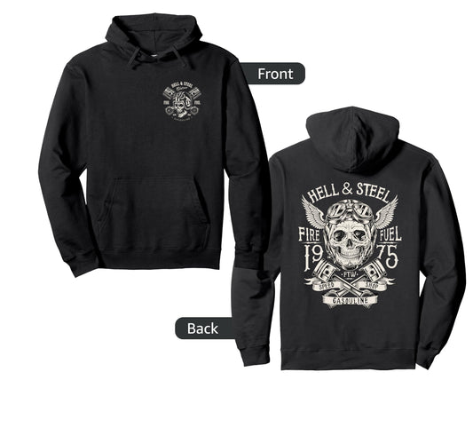 2 Sided Hell And Steel Skull Pistons Hoodie - Graphic Print Unisex - T-Shirt, Sweatshirt, Hoodie