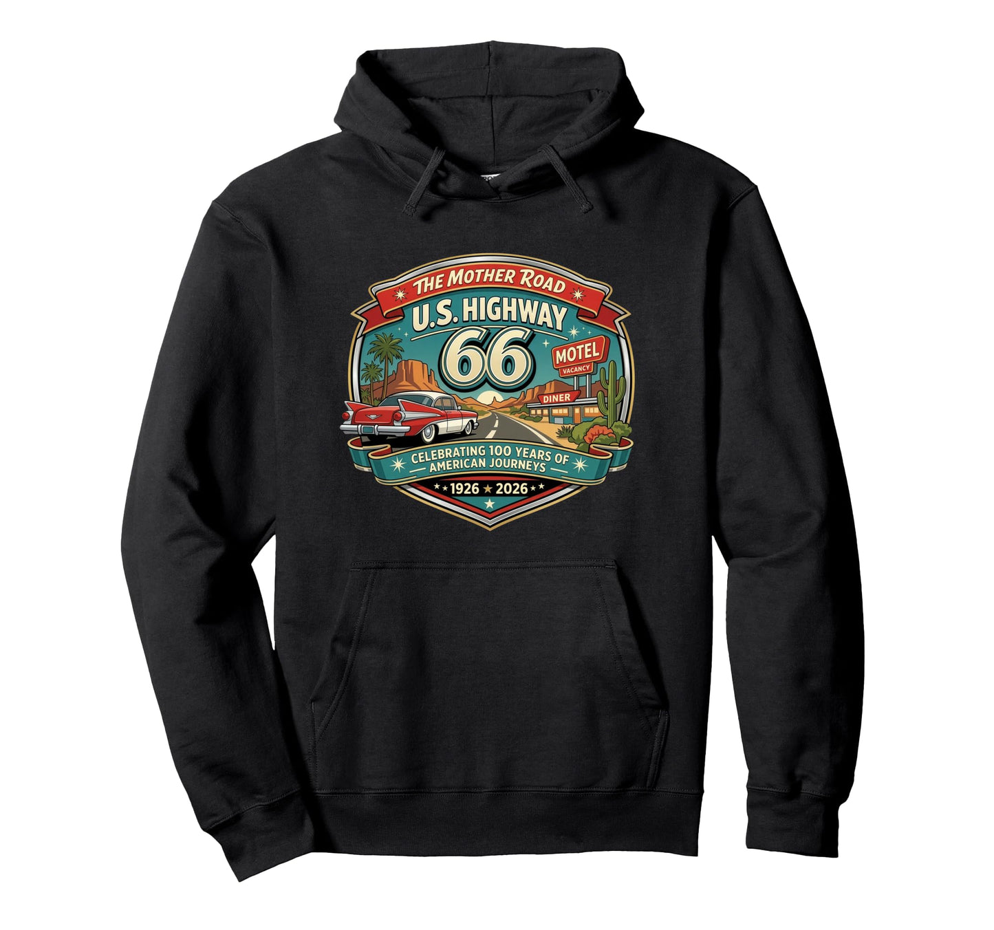 Us Hwy 66 100Th Anniversary Centennial Hoodie - Aesthetic Graphic Unisex - T-Shirt, Sweatshirt, Hoodie