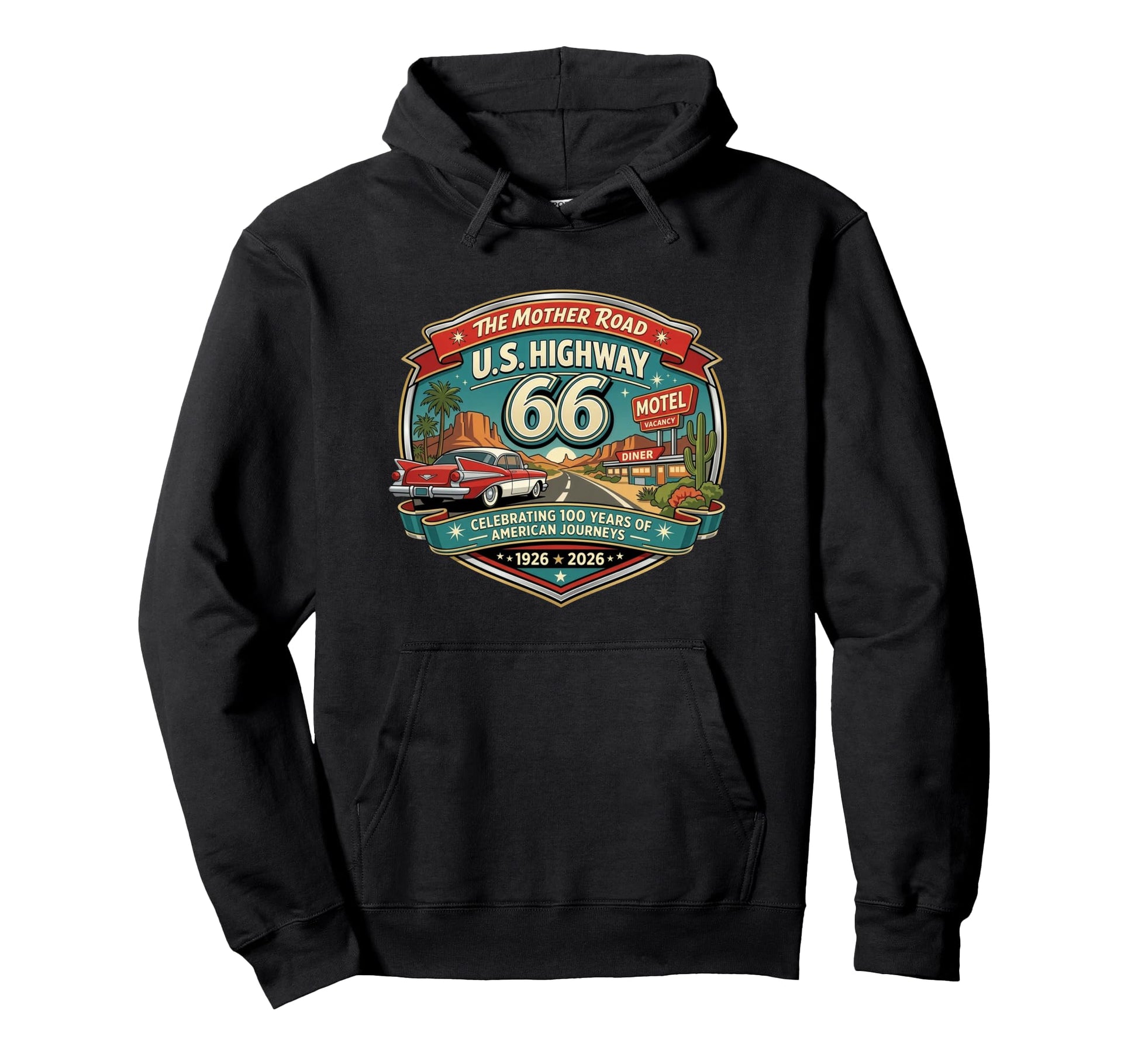 Us Hwy 66 100Th Anniversary Centennial Hoodie - Aesthetic Graphic Unisex - T-Shirt, Sweatshirt, Hoodie