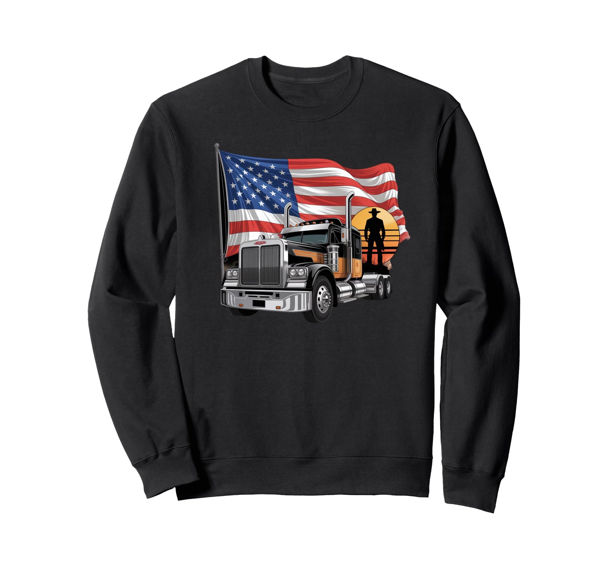 American Flag Trucker Dad Big Sweatshirt - Aesthetic Graphic for Adults - T-Shirt, Sweatshirt, Hoodie