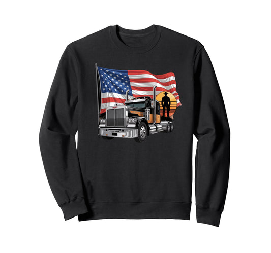 American Flag Trucker Dad Big Sweatshirt - Aesthetic Graphic for Adults - T-Shirt, Sweatshirt, Hoodie