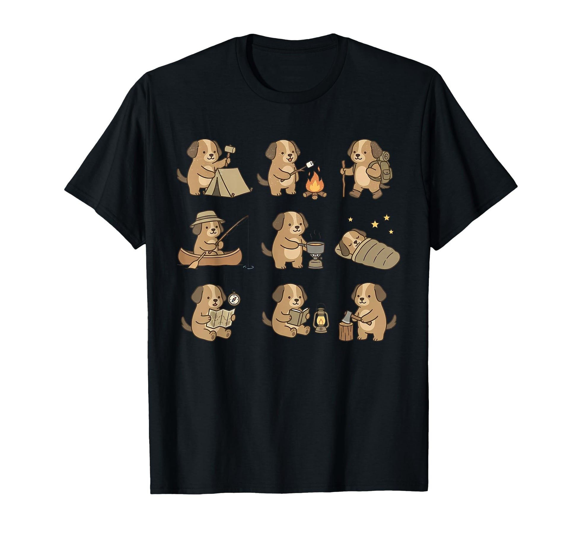 Puppy Dog Camping Camper Funny T-Shirt - Custom Art Print Men Women - T-Shirt, Sweatshirt, Hoodie