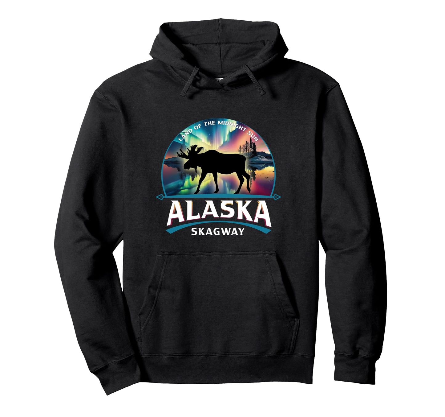 Skagway Alaska Aurora Borealis Moose Hoodie - Minimalist Print Men Women - T-Shirt, Sweatshirt, Hoodie