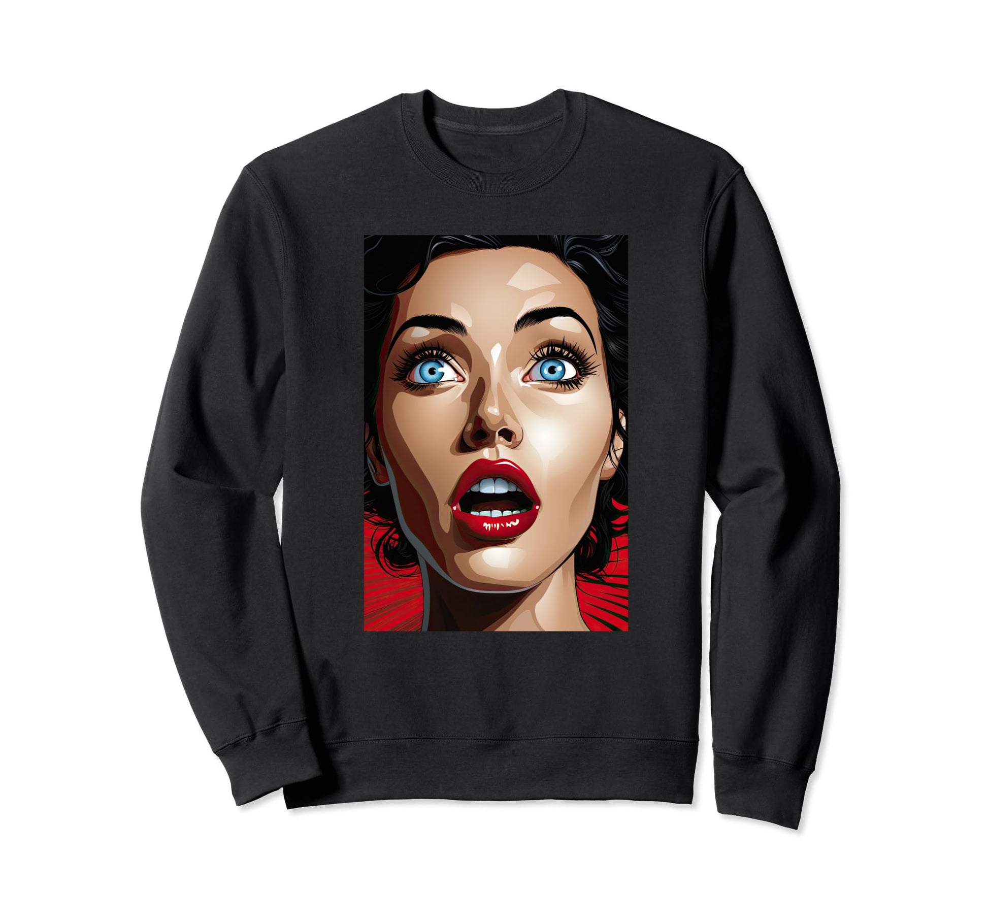 Sexy Shocked Face Glossy Lips Sweatshirt - Aesthetic Graphic for Adults - T-Shirt, Sweatshirt, Hoodie