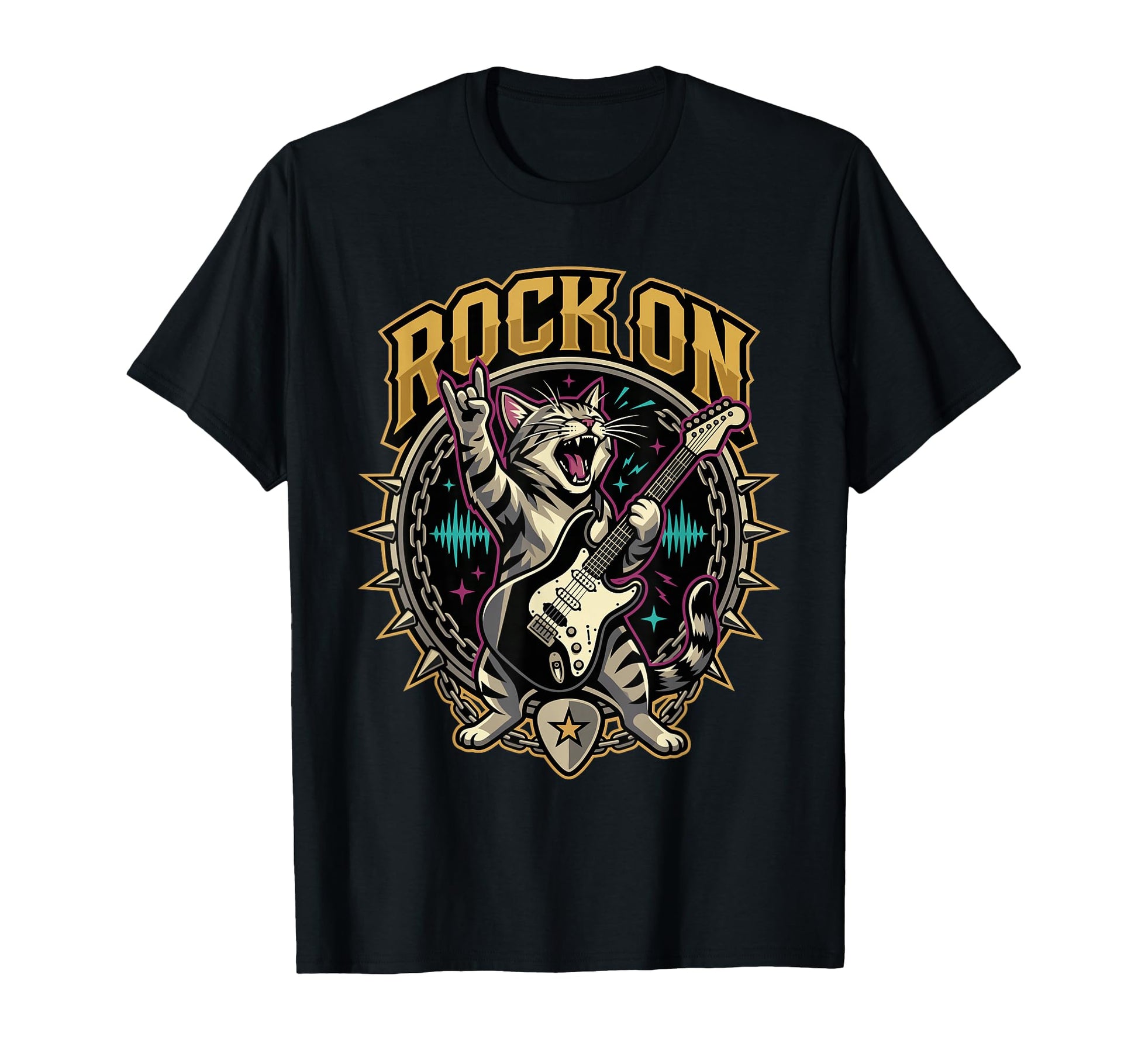 Funny Rock Cat Playing Electric T-Shirt - Casual Everyday Wear for Adults - T-Shirt, Sweatshirt, Hoodie