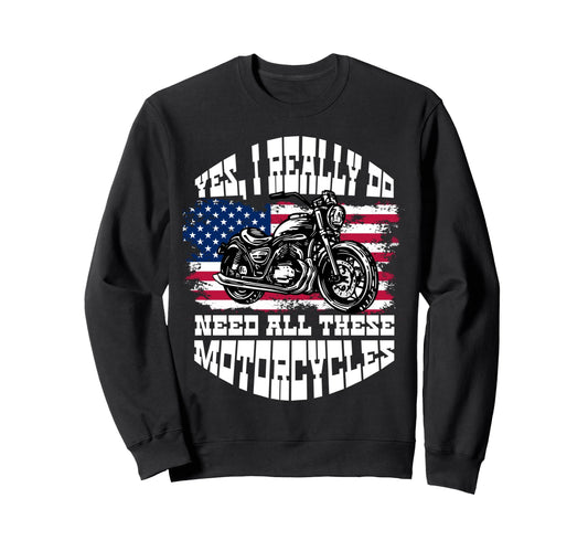 Biker Dad American Us Flag Sweatshirt - Casual Everyday Wear Men Women - T-Shirt, Sweatshirt, Hoodie