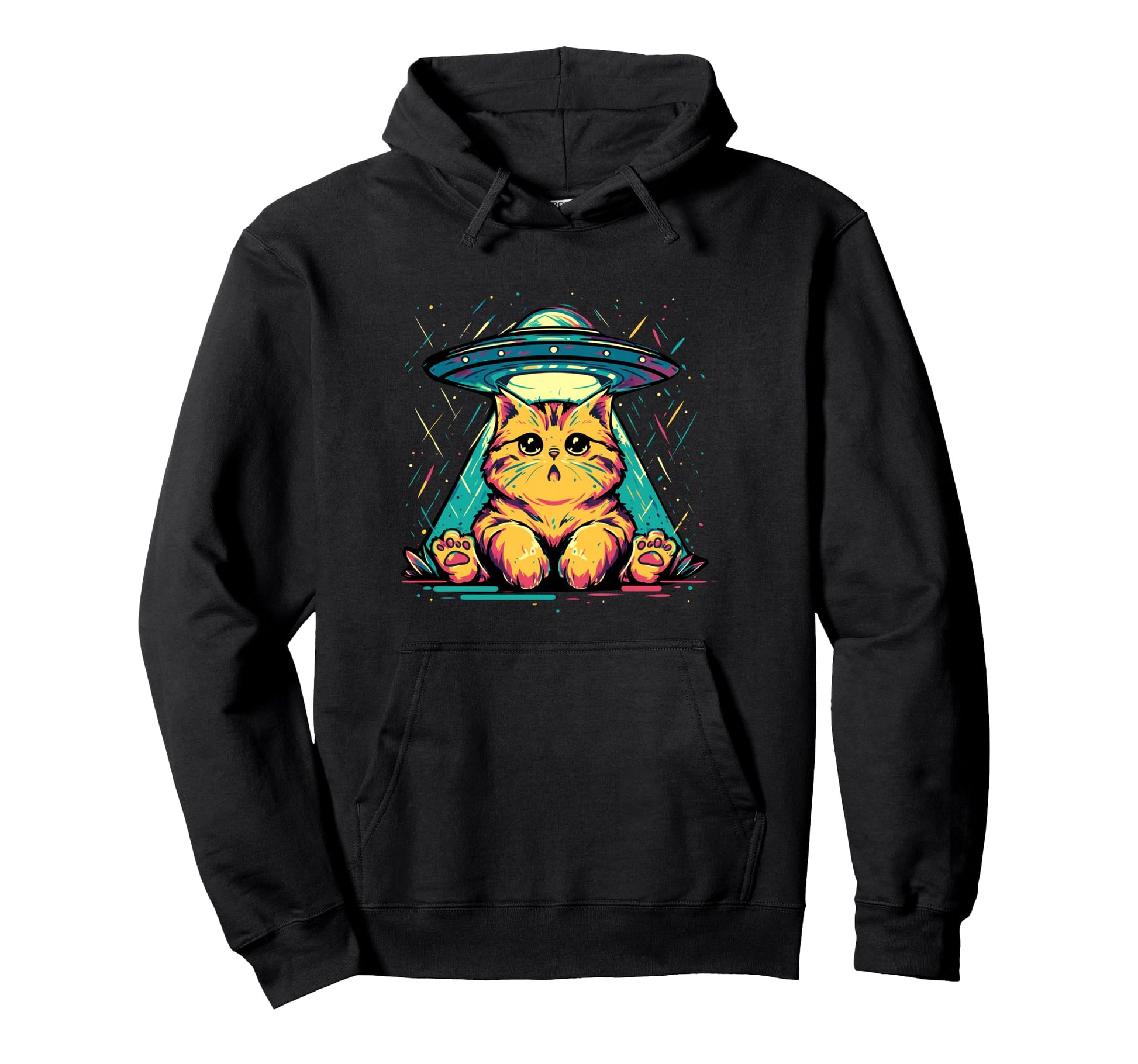 Cartoon Ufo Alien Cat Selfie Pop Art Hoodie - Unique Graphic Men Women - T-Shirt, Sweatshirt, Hoodie