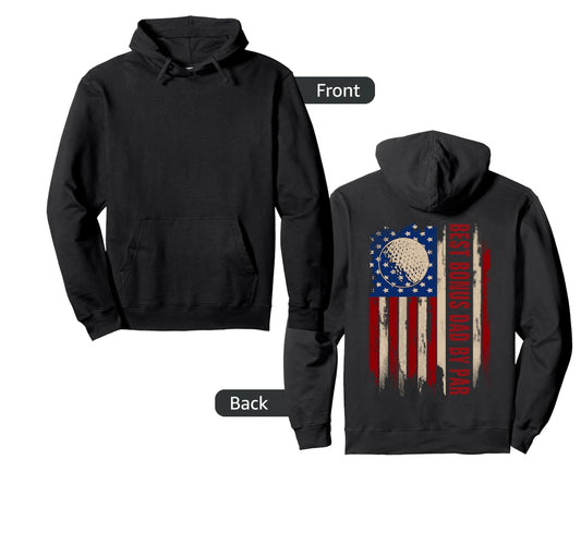 Best Bonus Dad Par American Flag Golf Hoodie - Novelty Apparel Unisex - T-Shirt, Sweatshirt, Hoodie