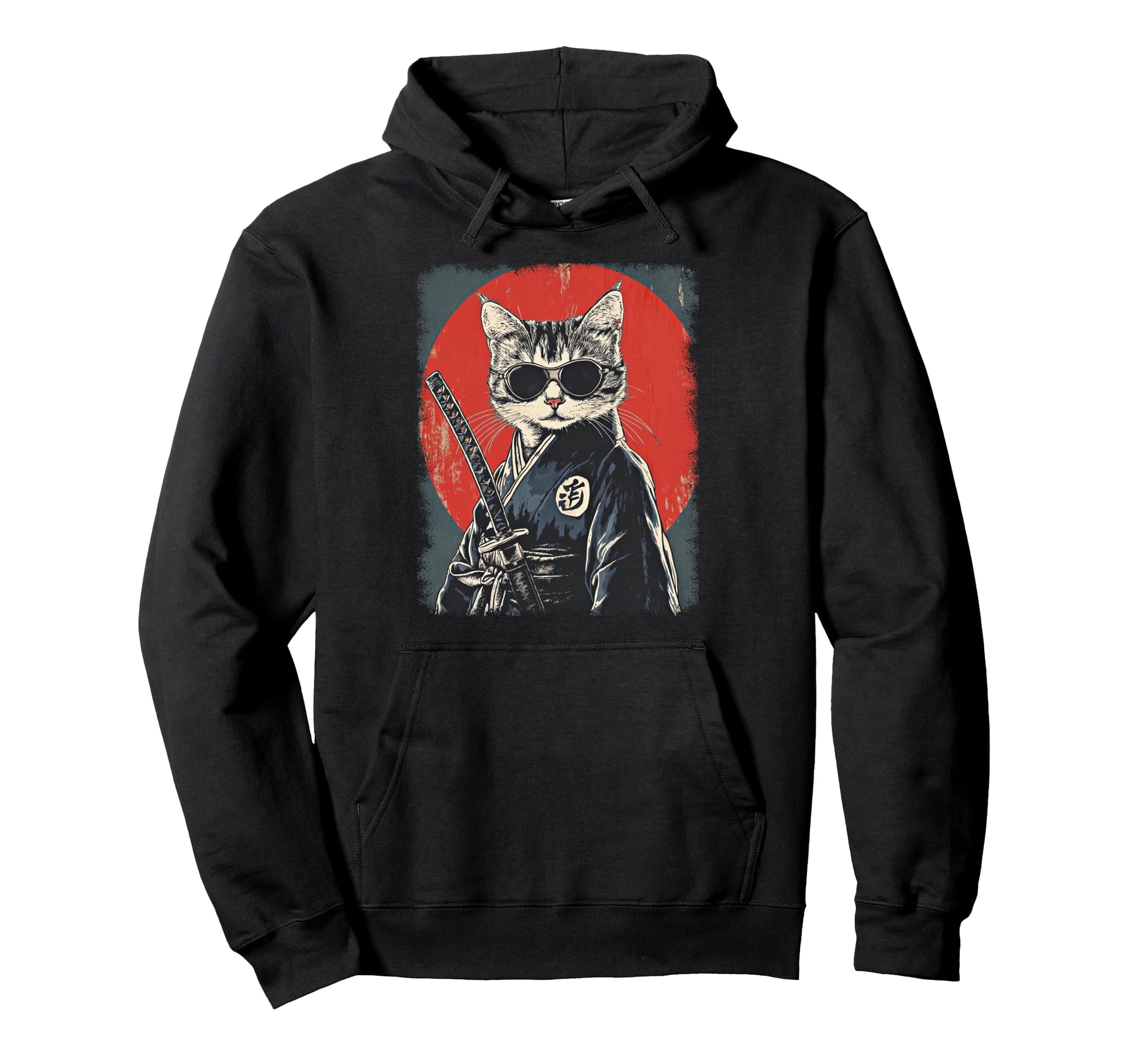 Japanese Samurai Kitten Kawaii Ninja Hoodie - Aesthetic Graphic for Adults - T-Shirt, Sweatshirt, Hoodie