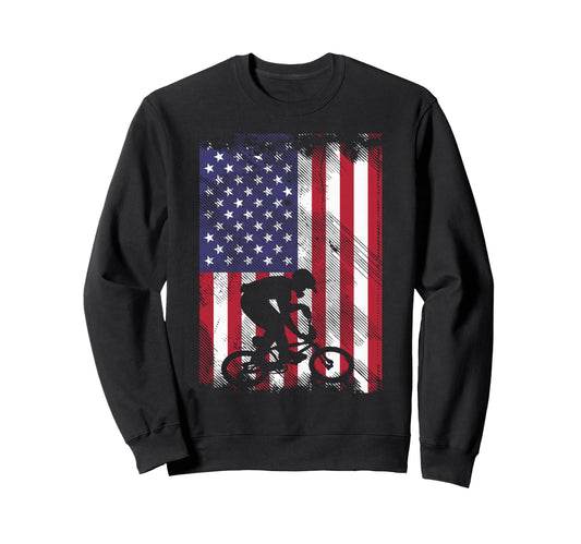 American Flag Bmx Biker Bicycle Sweatshirt - Fun Novelty Design Men Women - T-Shirt, Sweatshirt, Hoodie