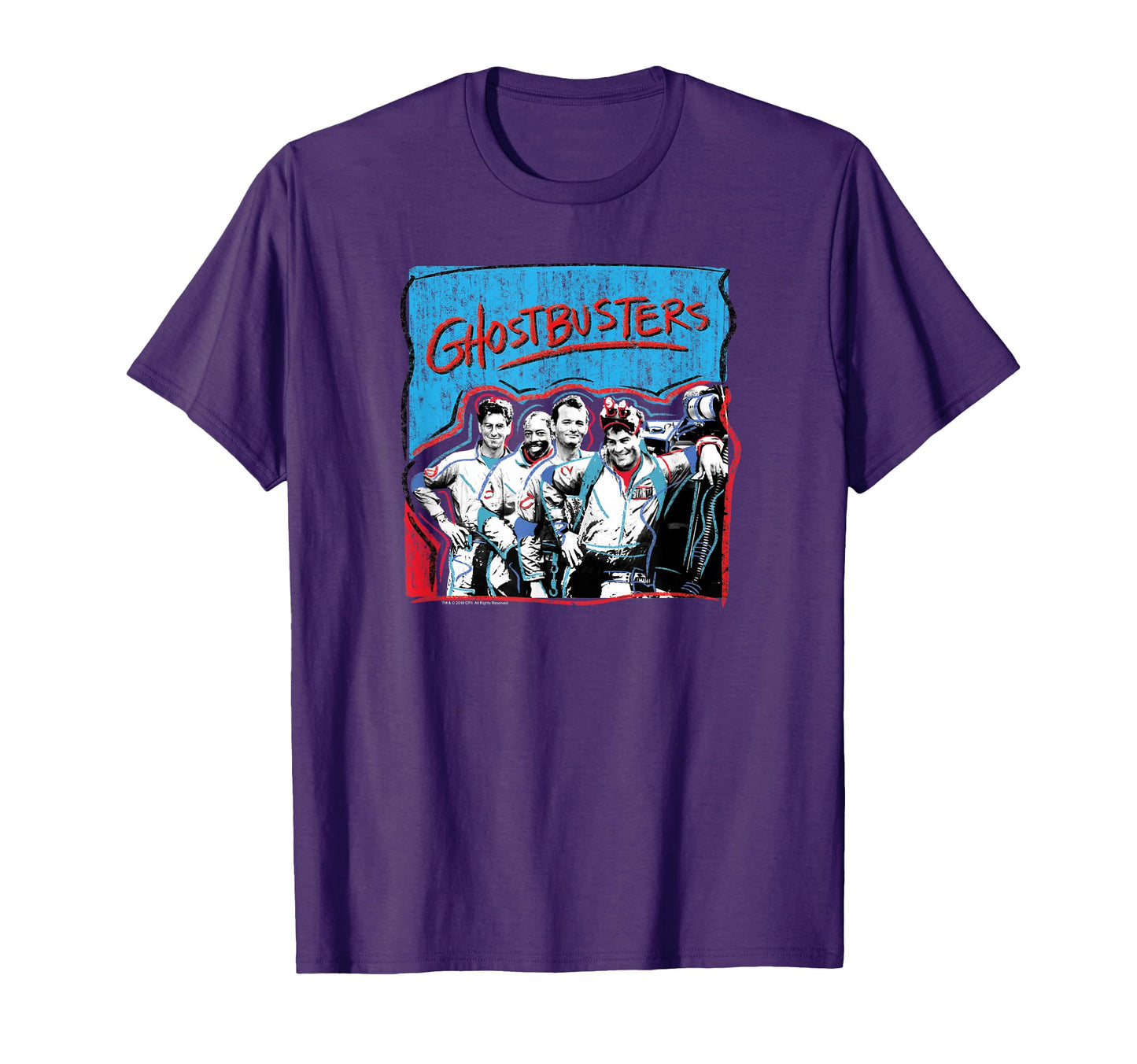 Ghostbusters Graffiti Blue Red Cast Photo T-Shirt - Novelty Apparel Unisex - T-Shirt, Sweatshirt, Hoodie